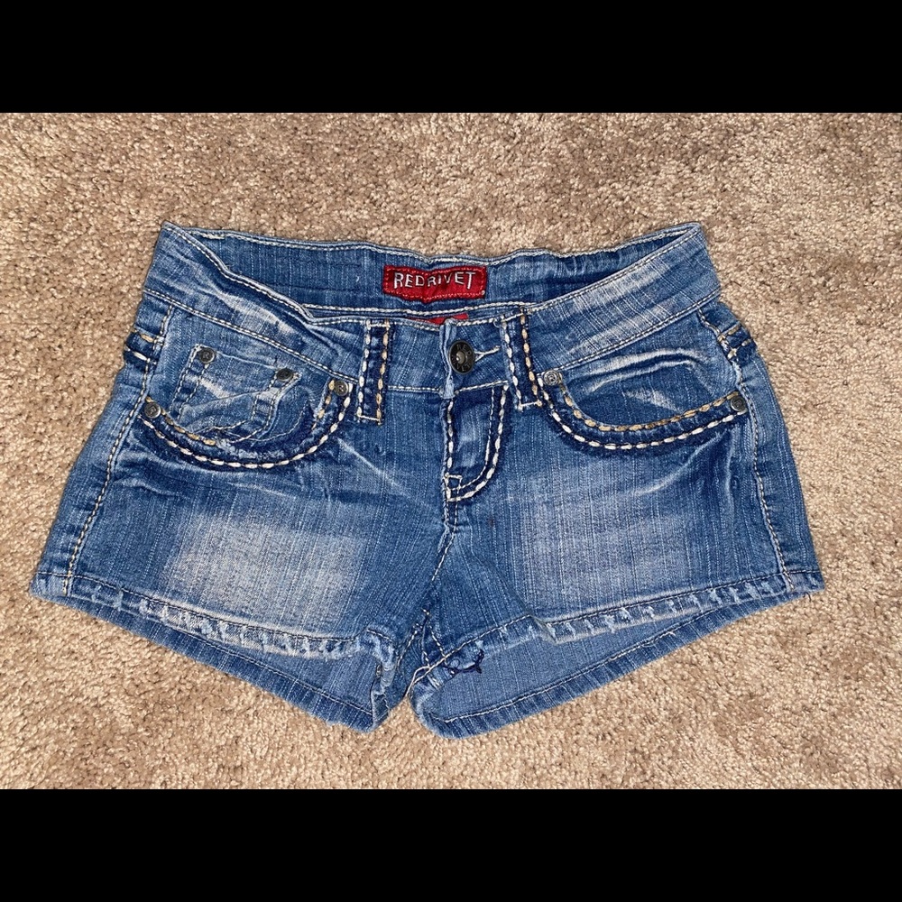 Red Rivet Jean Shorts